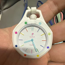 Swatch Royal Pop Bioceramic Octagon 41mm Quartz Analog Blue Rubber Band Box picture
