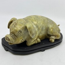 Vintage Chinese Hand Carved Soapstone Pig Sculpture - Excellent Condition picture