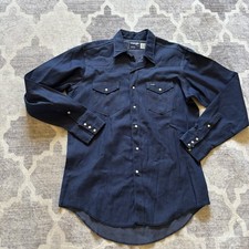 NWOT Men’s Vintage Denim WRANGLER Shirt 16 1/2-35 PEARL SNAPS Brushpopper USA picture
