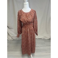 BB Dakota 'Wild in Style' Rust Cheetah Smocked Waist Dress Boho Cottagecore picture