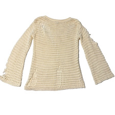 Crochet Distressed Sheer Open Knit Blouse Flare Long Sleeve Beachy Boho Y2K picture