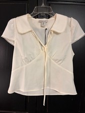 NWT Rachel Zoe White Satin Peter Pan Collared Lace Blouse M Romantic Feminine picture