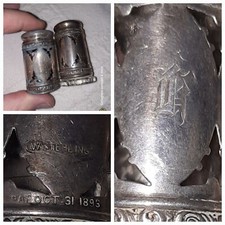 Pair Antique Watrous Mfg Oct 31 1893  Sterling Silver Gothic Salt Pepper Shaker picture