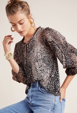 MAEVE Anthropologie JACQUIN PEASANT Animal Print shimmer Viscose Blouse Size XS picture