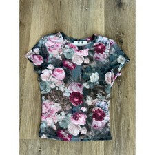 Steve Madden Y2K Festival Whimsygoth Floral Mesh Top Womens S Pink Burgundy picture