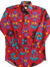 VTG Ruddock Bros Men's Size M Rodeo Cowboy Southwest Aztec Print Button Shirt picture