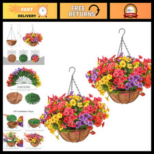 Realistic UV Resistant Artificial Flowers - Set of 2 Hanging Baskets with 24pcs picture