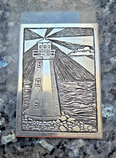Lighthouse ACEO , Original, OOAK, Hand-Engraved Aluminum  #30 HN  picture