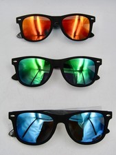 NEW 3-Pack Polarized Sunglasses, Black with Blue / Orange / Green Lenses #817 picture