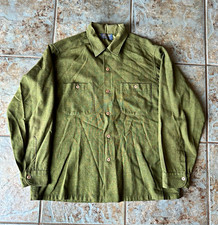 VTG 60s Pendleton Green Solid Wool Button-Up Shirt Mens L Long Sleeve Pockets picture
