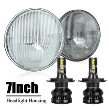 Pair H4 7 Inch led GLASS Headlight Round, ORIGINAL CLASSIC LOOK Conversion Kit picture
