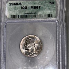 1948 S JEFFERSON NICKEL MS67 ICG - NICE #159 picture