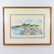 Dockside Wolfeboro NH  Jean Tallman Signed Numbered Print 55/100 Sailboat Water picture