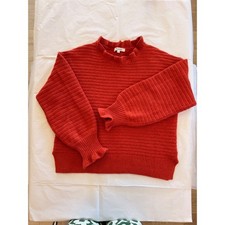 Madewell Sweater Womens Large Red Ruffle Neck Balloon Sleeve Cotton Wool L picture