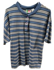 Bold Spirit Vtg 80s-90s Blue/White Striped Short Sleeve Shirt Size L - Unisex picture