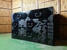 Japanese Antique SHONAI JIDAI TANSU Meiji Paulownia Chest 3 Keys W90cm picture
