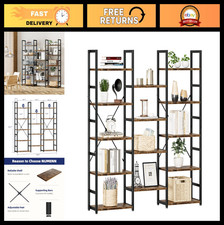 Triple Column 5-Tier Bookshelf, 14 Open Shelves, Adjustable Rustic Industrial Bo picture