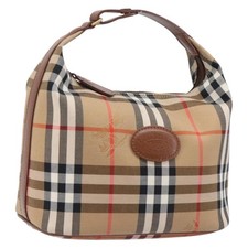 Burberrys Nova Check Hand Bag Canvas Beige Gold Auth ep16229 picture
