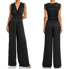 Ramy Brook Black Katelyn Ruffle Sleeveless Satin Jumpsuit Size 6 $545 picture
