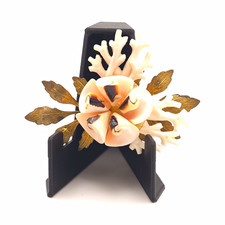 Vtg Mid Century Sliced Shell Floral Ear Clip Faux Angel Skin Coral Gold Tone picture