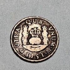 1751 Mo M Mexico 1 Real Silver Pillar Coin Ferdinand VI Spanish Colonial F/VF picture