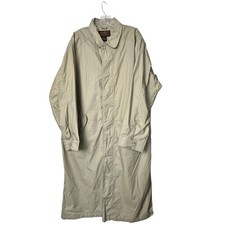 Vintage Eddie Bauer Coat Mens Large Beige Cotton Canvas Long Rain Trench Unlined picture
