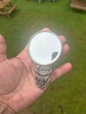 Vintage St Croix Souvenir Hand Mirror - Ornate Rose Handle Map Engraved picture