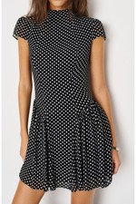 Reformation Women's Maven Minidress Black White Polka Dot Sz 8 picture