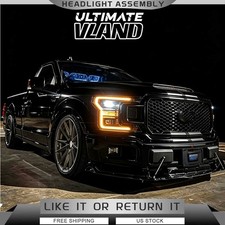 2*VLAND FULL Black LED Headlights DRL For 2018-2020 Ford F-150 W/Sequential Turn picture