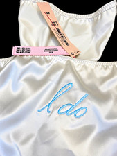 Victoria’s Secret I Do Bridal Satin Tie Side Panties White Blue NWT Size M picture
