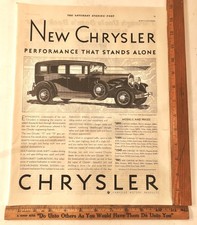 Vintage 1929 Chrysler Automobile Advertising Sign Original Ad picture