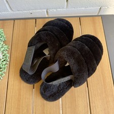 UGG Super Fluff Slipper Black Sheepskin Slingback Slides Women’s US 8 1121751 picture