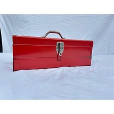 Vintage metal cherry red toolbox with pull out drawer picture