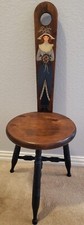 Vintage Primitive Three-Legged Chair Hand Painted Maiden  picture