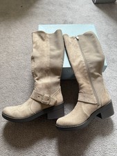 Women Tan Mid Calf Suede Block Heels boots picture