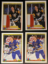 1990 Bowman Hat Tricks Tiffany 4-Card Lot Brett Hull #1 (x2) & Mario Lemieux(x2) picture