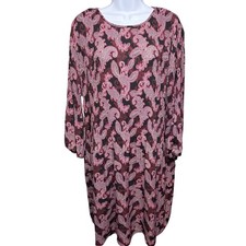 NWT J. JILL Womens Black Pink Paisley Pleated Shift Dress XL Boho Chic Flowy picture
