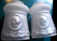 Set 2 Antique Victorian PRESSED IRIDESCENT GLASS Lamp Shades 1870s WOMAN'S HEAD picture