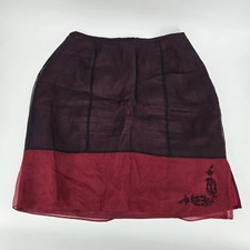 Whimsigoth Midi Skirt 90s Grunge Silk Lined Embroidered 16 Vintage WUC Red Black picture