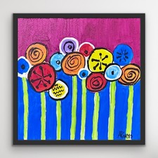 ARivers Abstract Art Flower Garden Painting 10x10 Signed Canvas Original Decor picture