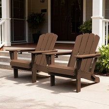 2pcs All-Weather HDPE Folding Adirondack Chair Fire Pit Chair w/Cup Holder,Brown picture