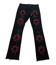 Kindred Mens Jeans 42x36 Black Red Embroidered Logo Distressed Stretch Denim NWT picture