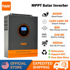PowMr 3000W 24V Hybrid Solar Inverter 110VDC Pure Sine Wave MPPT 80A Controller picture
