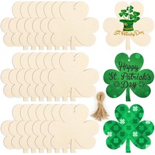 40 Pcs St. Patrick's Day Wooden Shamrock Hanging Ornaments 3.5 x Natural wood  picture