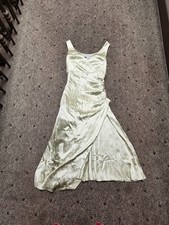 Vintage Walter Ma Y2k Silk Satin Mint Green Assymetrical Pleated Dress sz 38 XS picture