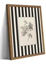 Vintage Floral Wall Art Print - Black & White Stripes Canvas Decor 12x16 picture
