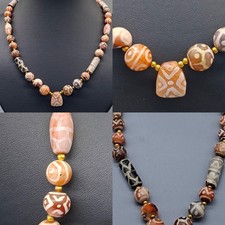 Beautiful Old Tibtean antique etched carnelian agate beaded necklace picture