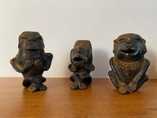 3 Pre Columbian Style Black Ware Clay Figures Musical Seated Vintage / Antique picture