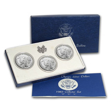 1983 PDS US Mint Unc Olympic Silver Dollars 3-Coin Set Box COGP / COA ~ PRISTINE picture