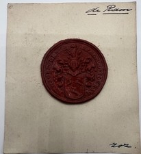 Antique Dutch Heraldic Wax Seal Francoys de Ram van Hagedorne Card #1507 picture